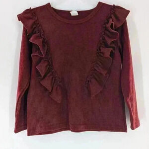 Maroon Wine Red Girls Long Sleeve Ruffle Dressy Top Size 8